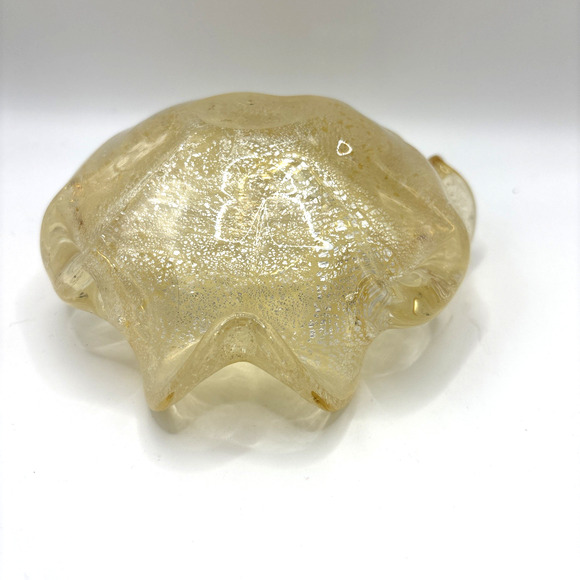 Vintage Murano Glass Ashtray Bowl Clear Gold Aventurine Flecks Hand Blown Italy - Picture 5 of 5